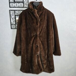 FASHION Brown Faux Fur Coat, XXL